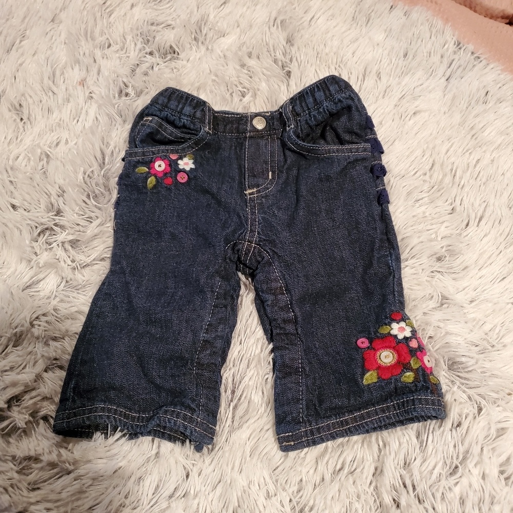 Baby Gap Ruffle Floral Embroidered Jeans 18 Mos